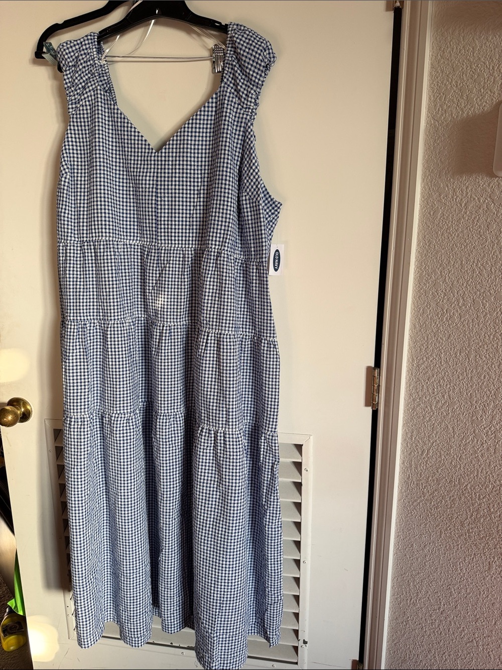 Old Navy Blue Gingham Tiered V-Neck Dress